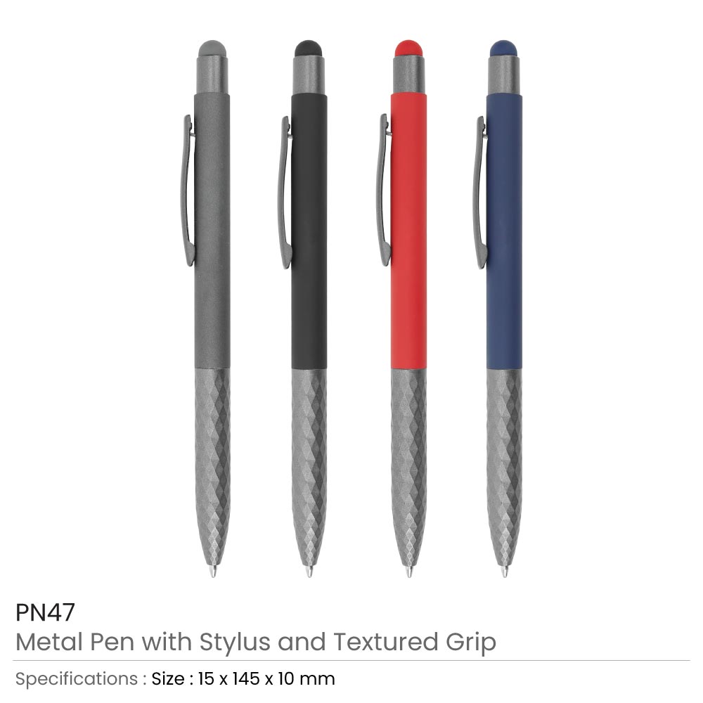 Stylus-Metal-Pens-with-Textured-Grip-PN47-Details