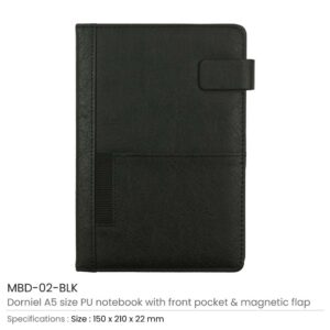 Dorniel A5 PU Notebooks Black Color