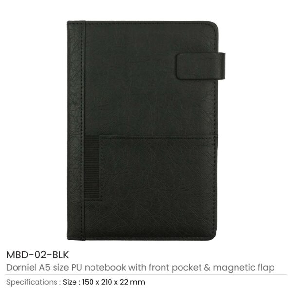 Dorniel A5 PU Notebooks Black Color
