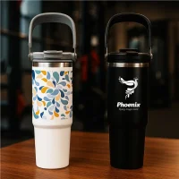 Double Wall Stainless Steel Tumblers with Handle & Straw - 900ml - Image 2