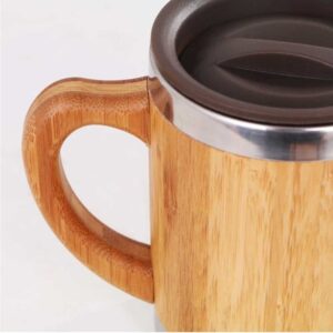 Bamboo & Stainless Steel Coffee Travel Mug with Handle and Lid - Image 5