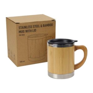 Bamboo & Stainless Steel Coffee Travel Mug with Handle and Lid - Image 7