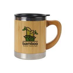 Bamboo & Stainless Steel Coffee Travel Mug with Handle and Lid - Image 2