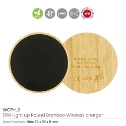 Bamboo Wireless Charger 15W Fast Charging with LED Logo - Image 3