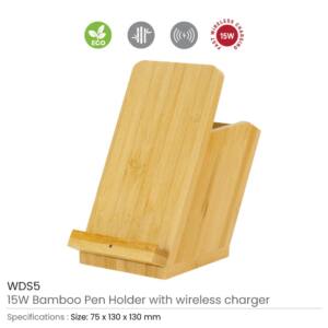 Bamboo Pen Holder with 15W Fast Wireless Charger - Image 3