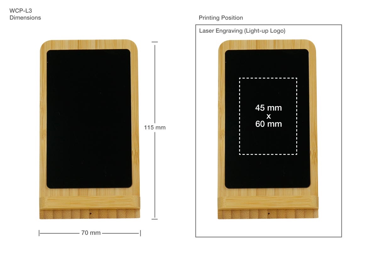 Bamboo Wireless Charger Stand Printing Details