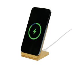 Bamboo Fast Wireless Charger Stand 15W with LED Logo - Image 4