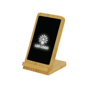 Branding LED Logo on Bamboo Wireless Charger Stand