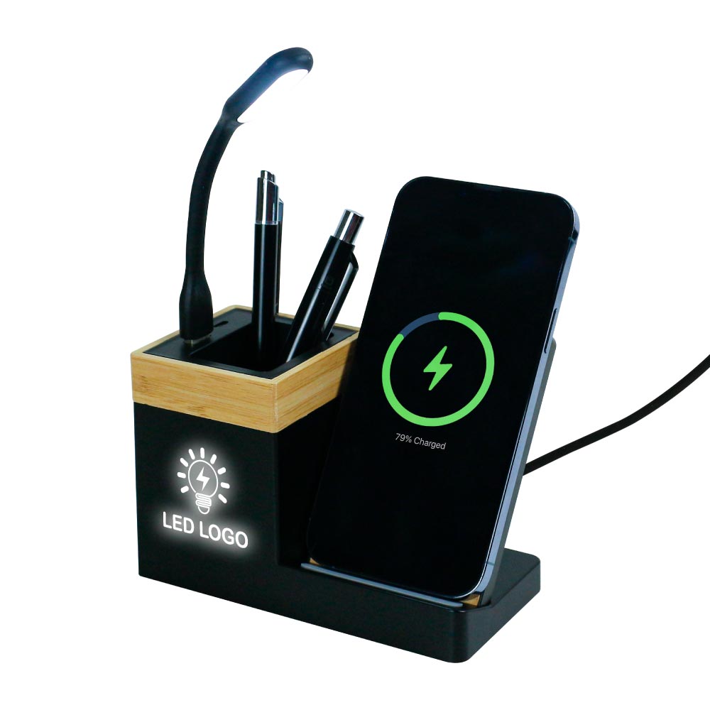 Branding-LED-Logo-on-Pen Holder-with-Wireless-Charger-WDS6-BLK-2