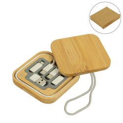 Multi-Charging Cable Set in Square Bamboo Case - Image 1