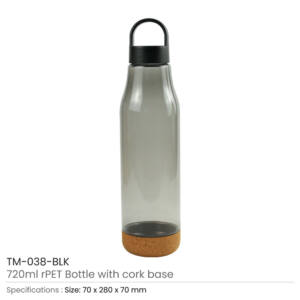 rPET Bottles with Cork Base Black Color