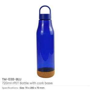 rPET Bottles with Cork Base Blue Color