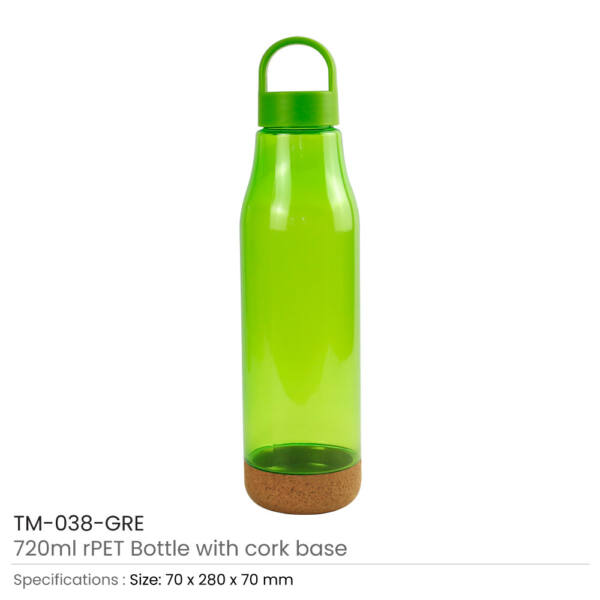 rPET Bottles with Cork Base Green Color