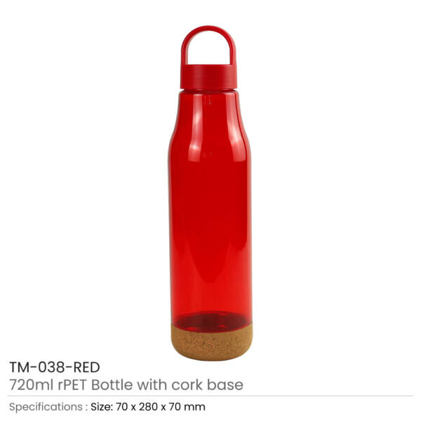 rPET Bottles with Cork Base Red Color