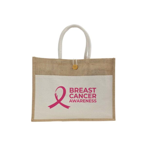 Jute Bags with Cotton Pockets & Breast Cancer Awareness Logo