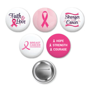 Breast Cancer Awareness Logo Button Badges in Aluminum