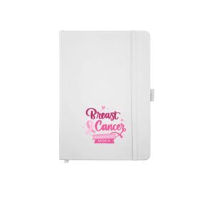 White Notebook with Breast Cancer Awareness Logo