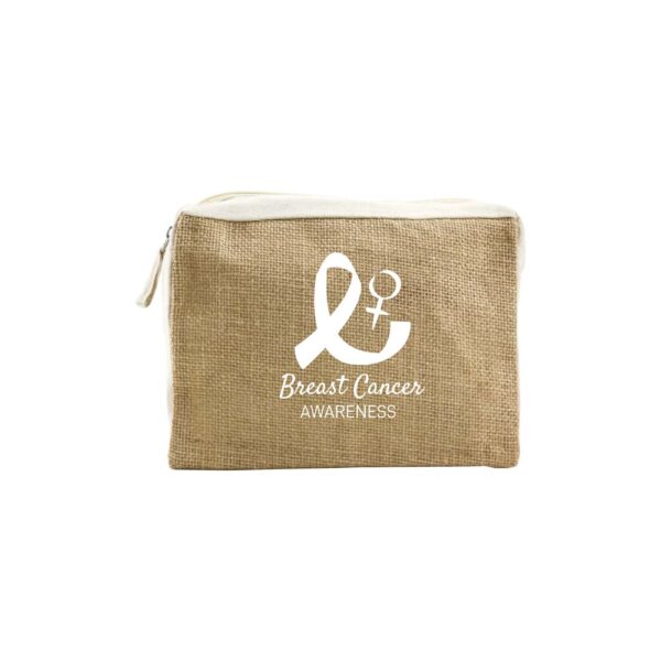 Jute & Cotton Zipper Pouch with Breast Cancer Awareness Logo