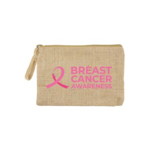 Jute Zipper Pouch with Breast Cancer Awareness Logo