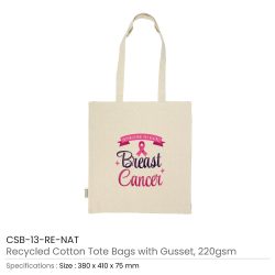 Recycled Cotton Bags with Breast Cancer Awareness Logo