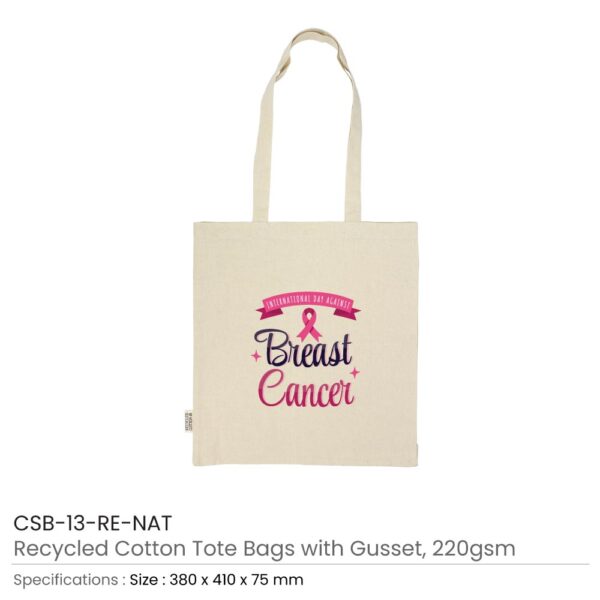 Recycled Cotton Bags with Breast Cancer Awareness Logo