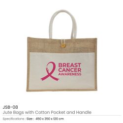 Jute Bags with Cotton Pockets & Breast Cancer Awareness Logo