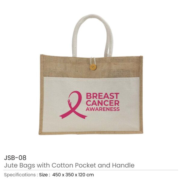 Jute Bags with Cotton Pockets & Breast Cancer Awareness Logo