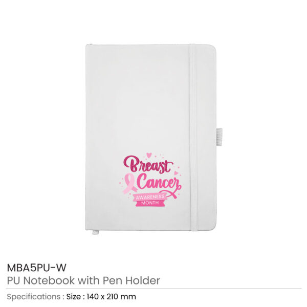 White Notebook with Breast Cancer Awareness Logo