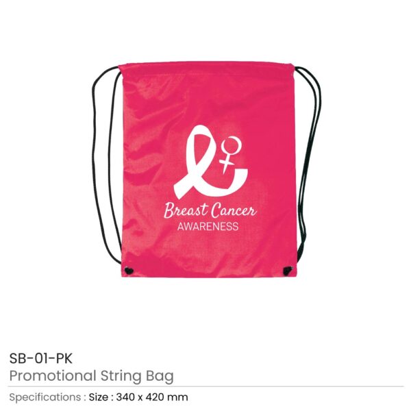 String Bags with Breast Cancer Awareness Logo