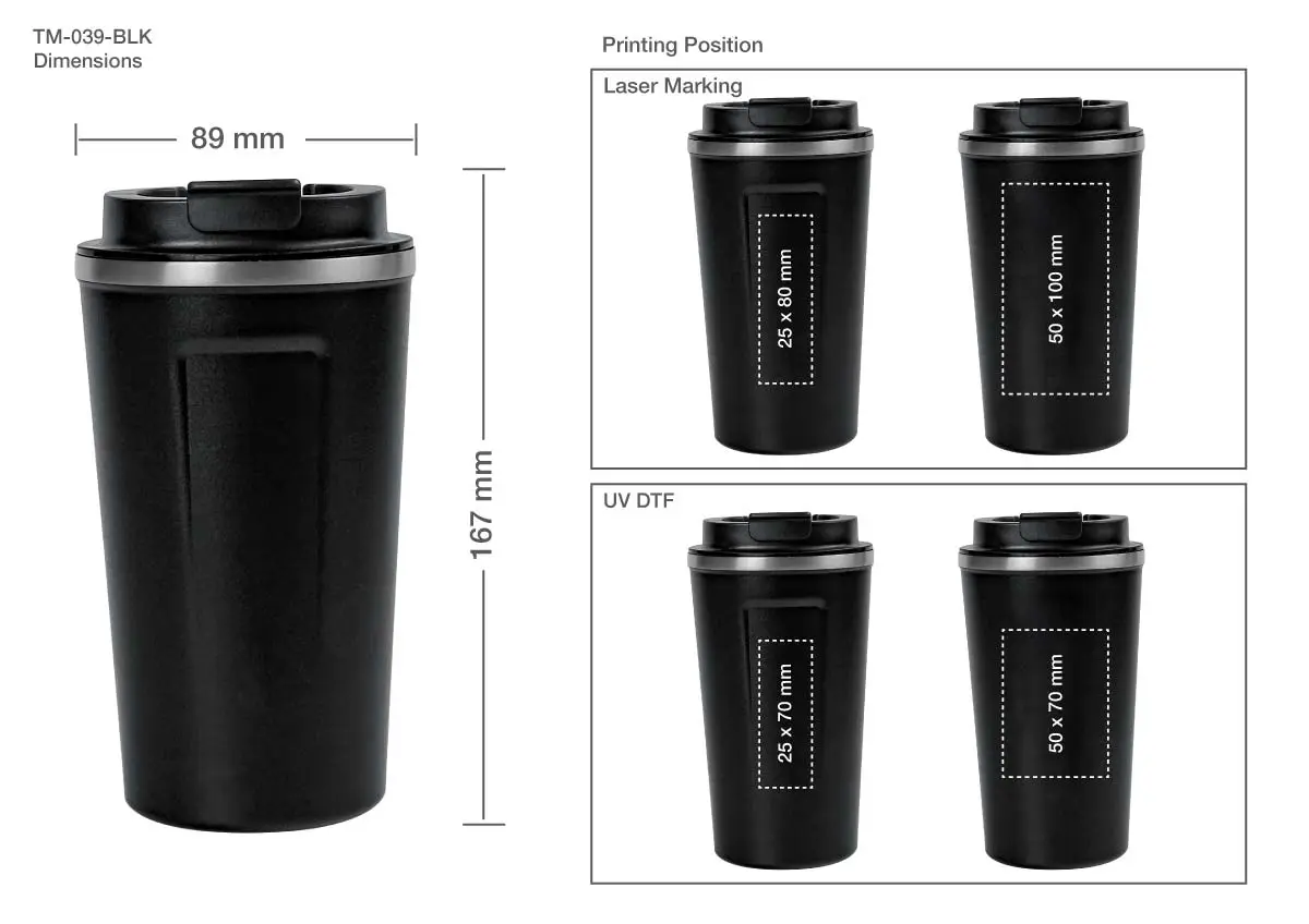 Temperature Display Black Tumbler Printing Details