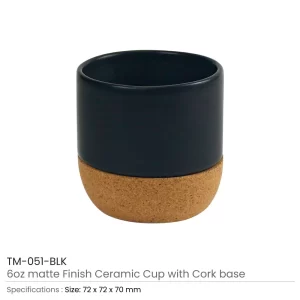 Ceramic Cup with Cork Base Black Color