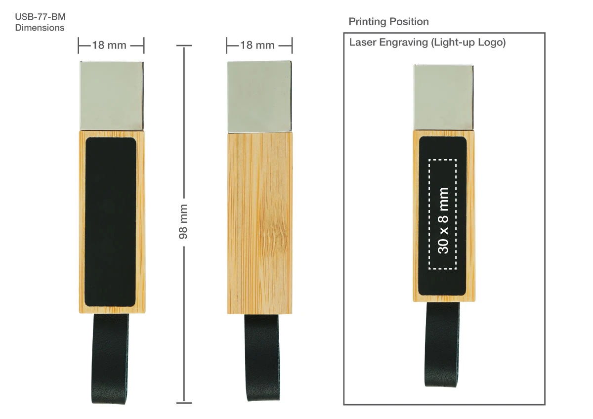 Bamboo LED Logo USB Printing Details