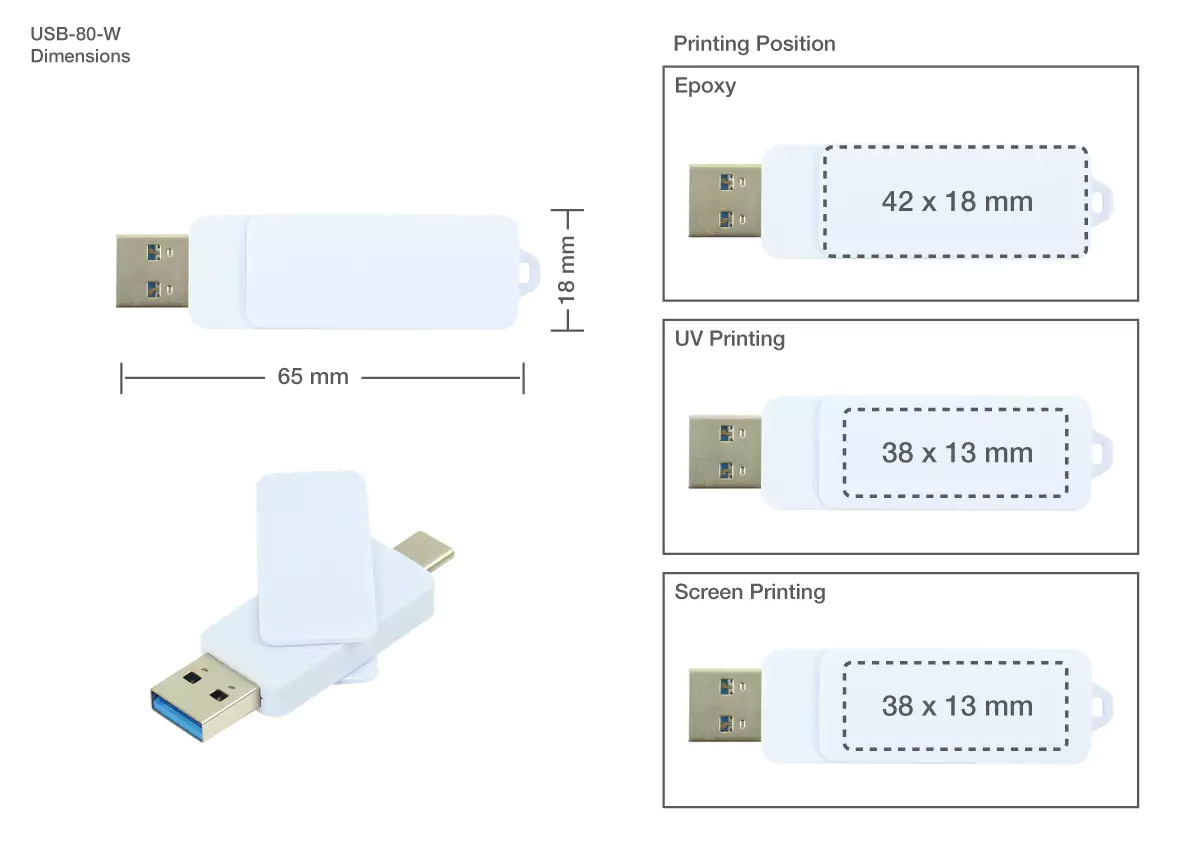 OTG White Swivel USB Printing Details