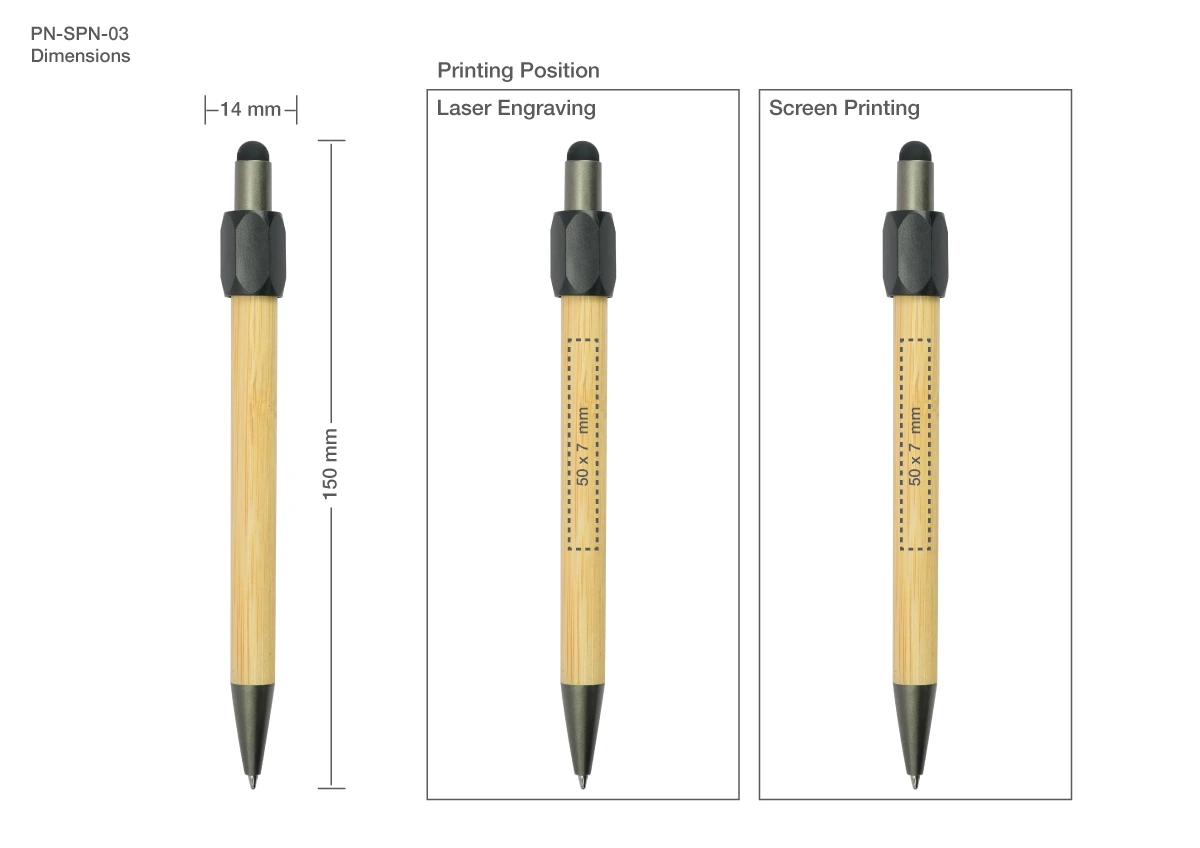 Spinner Pens in Bamboo Printing Details