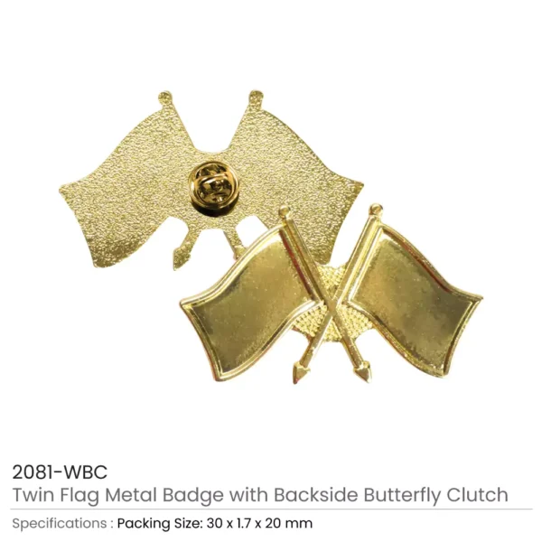 Twin Flag Metal Badge with butterfly clutch