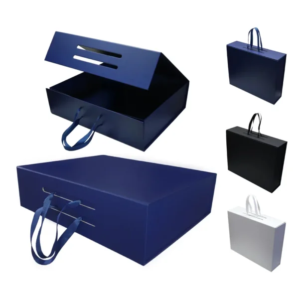 Foldable Gift Box in White, Blue, and Black Color
