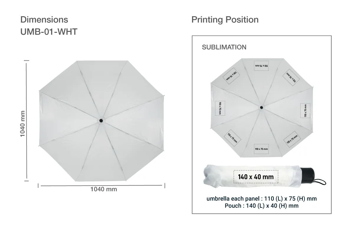 Bi-Fold Umbrella in White Printing Details