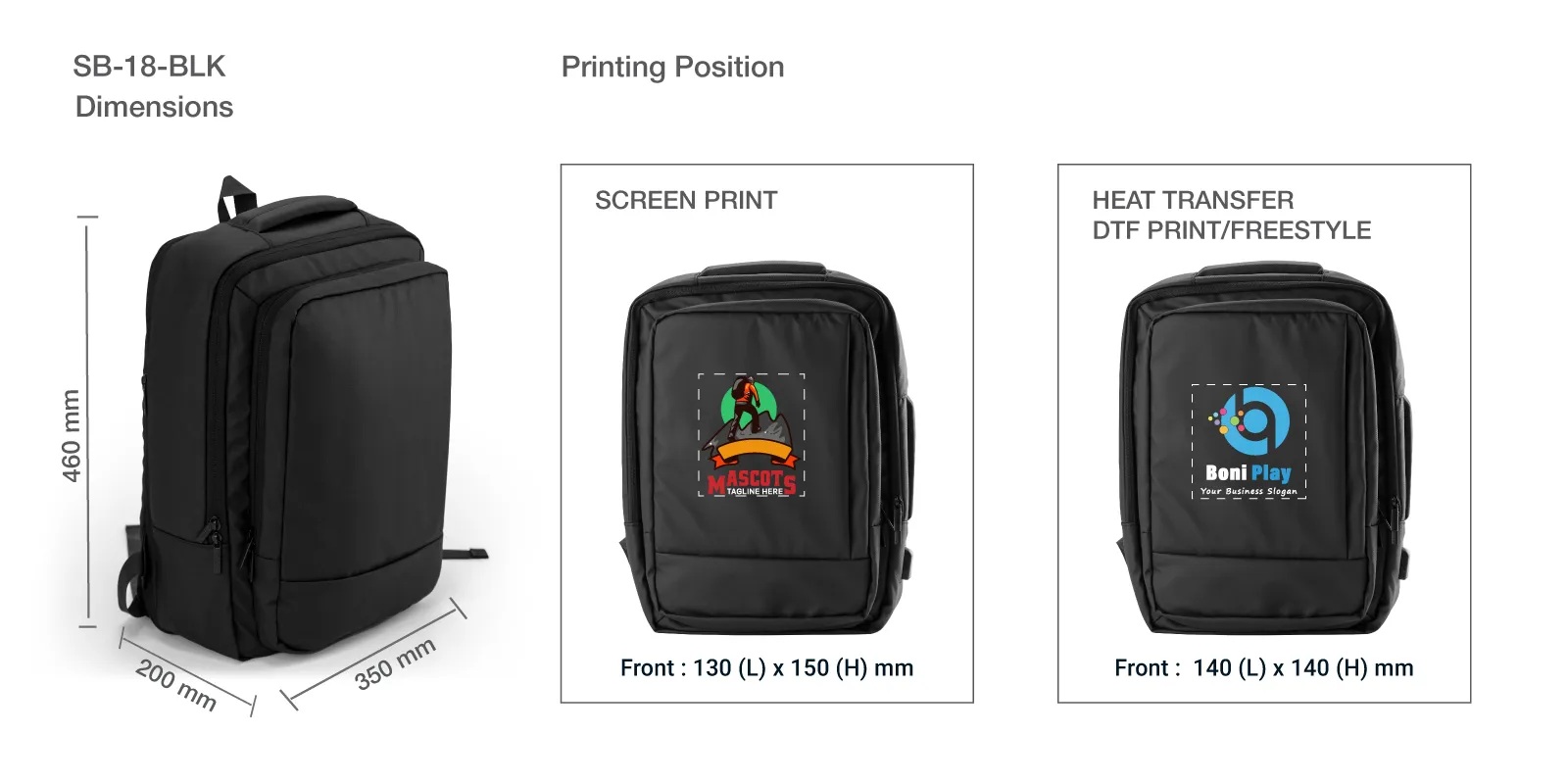 Multipurpose Expandable Travel Backpacks Printing Area Details