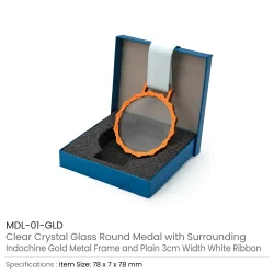 Glass Medals with Indochine Gold Metal Frame