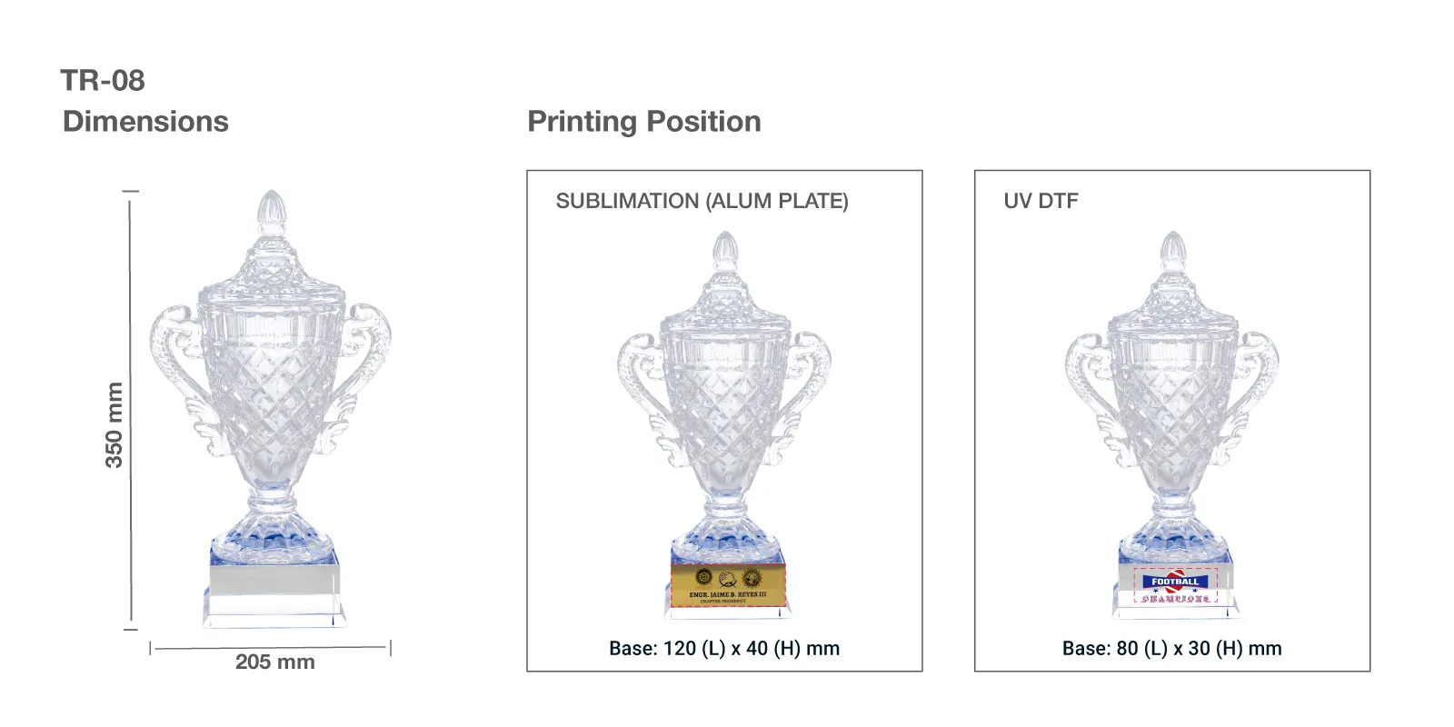 Crystal Glass Trophy Cup Printing Details
