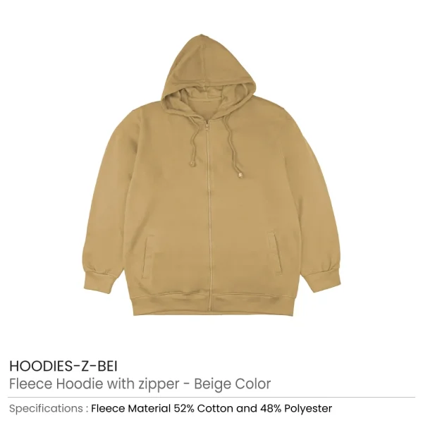 Fleece Hoodie with Zipper Beige