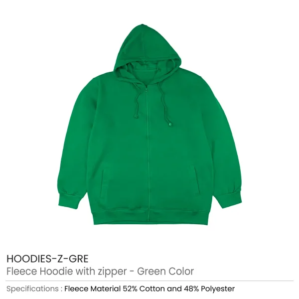 Fleece Hoodie with Zipper Green