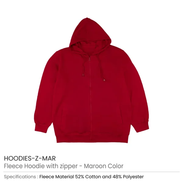Fleece Hoodie with Zipper Maroon