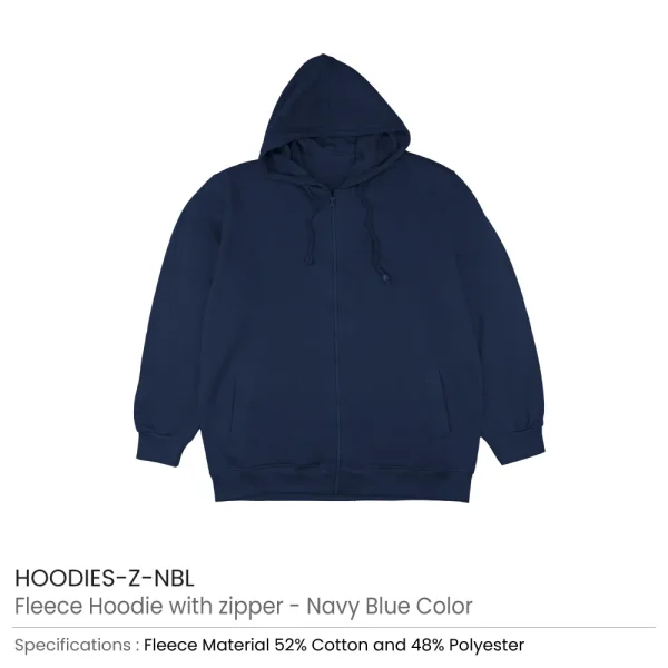 Fleece Hoodie with Zipper Navy Blue