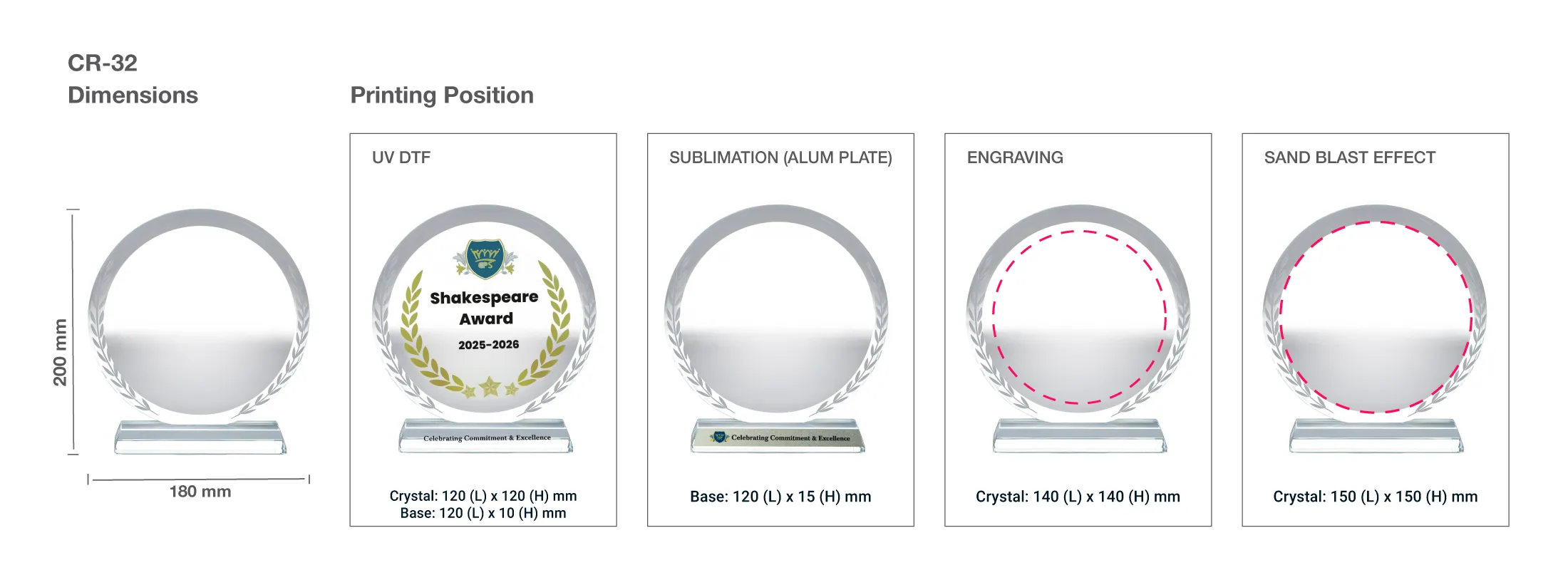 Round Clear Crystal Award Printing Details