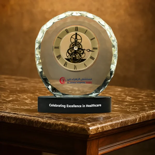Round Crystal Clock Award with Printing