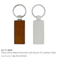 Silver Shiny Metal Keychains Brown Details