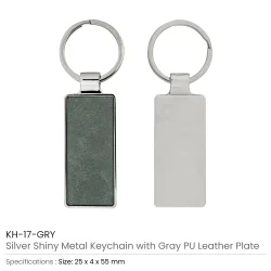 Silver Shiny Metal Keychains Grey Details