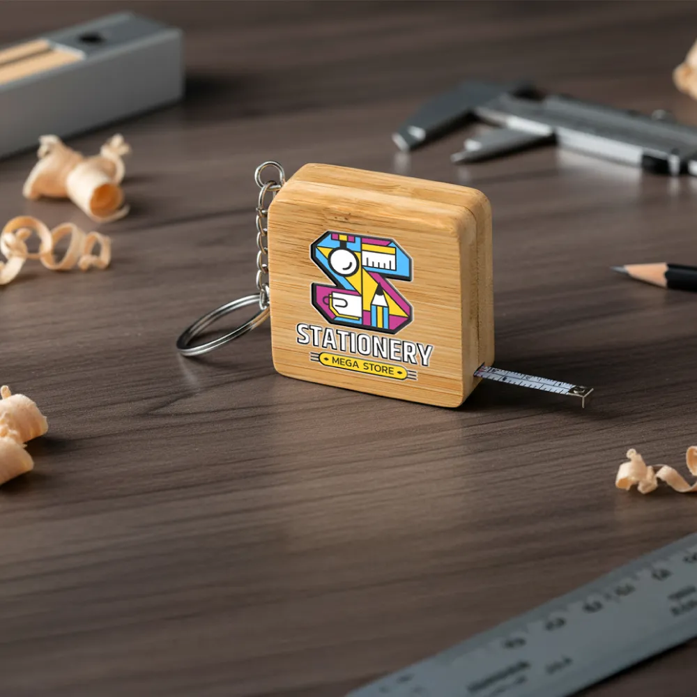 Branding Bamboo Retractable Measuring Tape Keychains