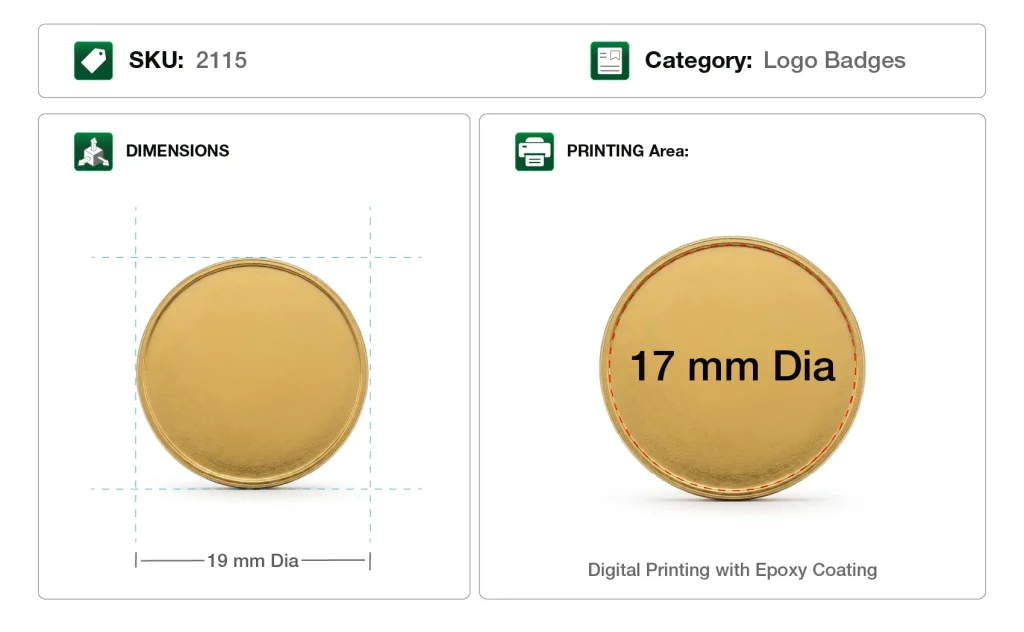 Gold Round Metal Badges with Magnet Printing Details